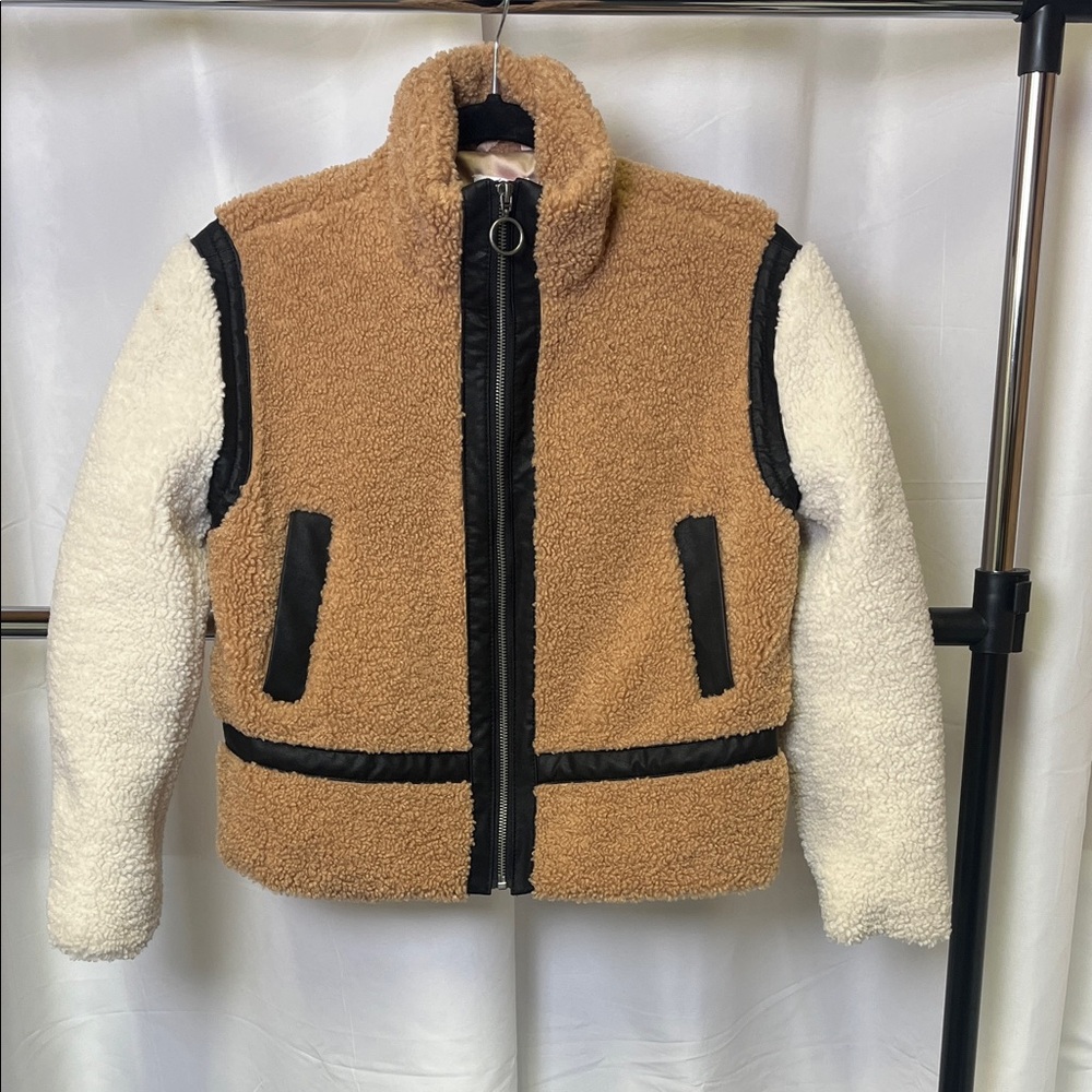 Design History girls Camel combo faux Sherpa teddy Jacket large